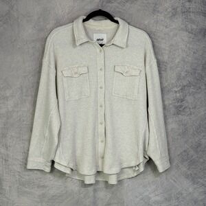 Aerie Lumberjane Waffle Knit Button Down Top Womens sz M Cream oversized